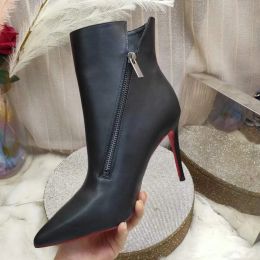 Sandales Doris Fanny en cuir authentique noir noir talons hauts bottines pour femmes zipper de mode