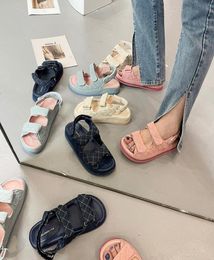 Sandals DXFAN BLAUWE DENIM HOOKLOOP Slingback Platform Dad Women Brand Design Mixed Colors Summer Beach Gladiator4966766