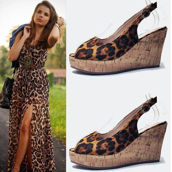 Sandales EAGSITY plate-forme en daim léopard femmes compensées Peep Toe bride à la cheville sans lacet dames chaussures à talons hauts Galdiator