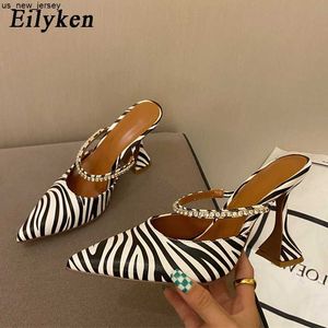 Sandalias Eilyken 2023 New Zebra Women Pumps Fashion Crystal Slingback High Heels Party Strange Style Wedding Bride Shoes Tamaño 35-41 J230518