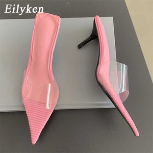 Sandales Eilyken Mode Été PVC Transparent Talons Minces Pantoufles Sexy Femme Bout Pointu Robe Chaussures Zapatilla De Mujer L230720