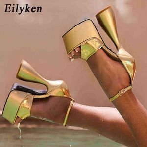 Sandales Eilyken mulheres sand￡lias design sexy estranho salto grosso plataforma sapatos dedo do p￩ aberto tornozelo fivela cinta moda festa dan￧a 220316
