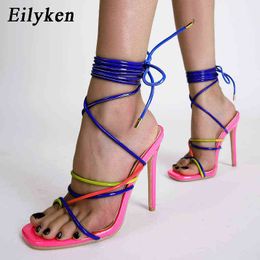 Sandalen EILYGEN Nieuwe Collectie Sexy Lace Up Vrouwen Schoenen Vierkante Teen Cross Tied Transparent High Heels Pumps Stripper Shoe 220317