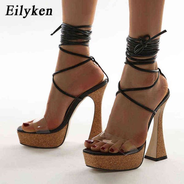 Sandalias Eilyken Nuevo estilo extraño con cordones Sólido Súper Tacones altos Plataforma Moda Fiesta de verano Club nocturno Zapatos para mujer 220317