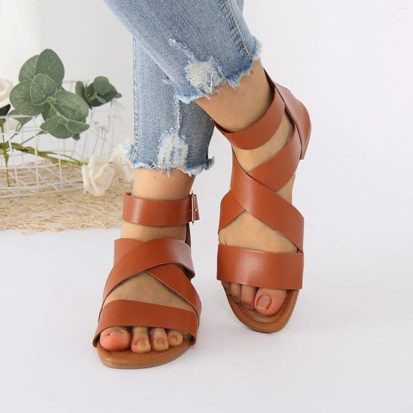 Sandales élégantes chaussures féminines décontractées femme romaine Style bohème bout ouvert dos fermeture éclair Folk rétro plage d'été