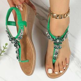 Sandalias Elegante Mujer Zapatos Dama Retro Diamante Cuñas Estilo Bohemio Casual Romano Tacón Alto Mujer Sandalias