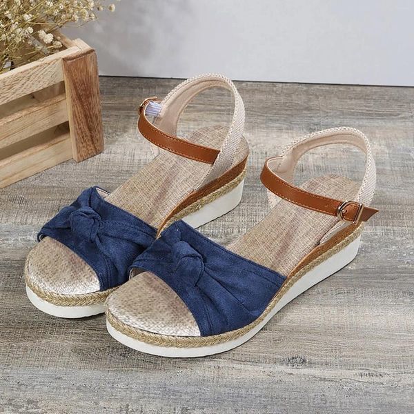 Sandalias elegantes zapatos femeninos mujeres señoras retro romano pescado dedo del pie cuña de madera playa 2024 zapatos mujer verano