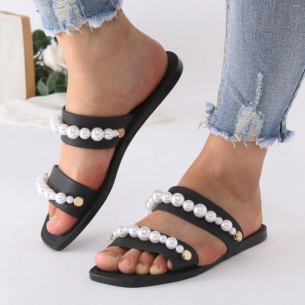 Sandalias Zapatos femeninos elegantes Zapatillas de mujer Diapositivas de punta abierta con accesorios de lujo Sandalias cómodas