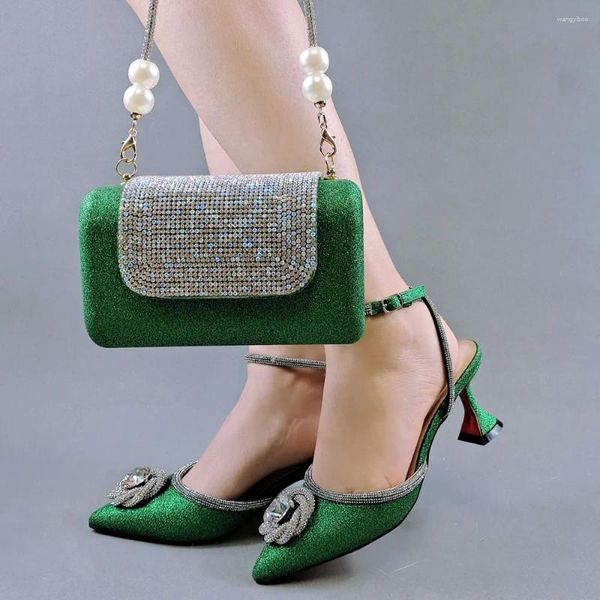 Sandalias elegantes Green Green 7.5cm High Heel Women Shoes Match Bols con decoración de imitación de diámetro