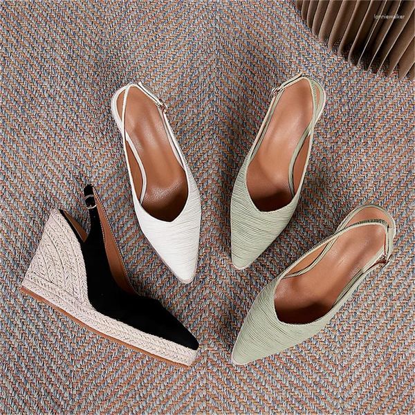 Sandales Espadrille Wedge pour femmes réglables à lanières de cheville chaussures mignonnes plate-forme bout pointu décontracté talons hauts inclinés