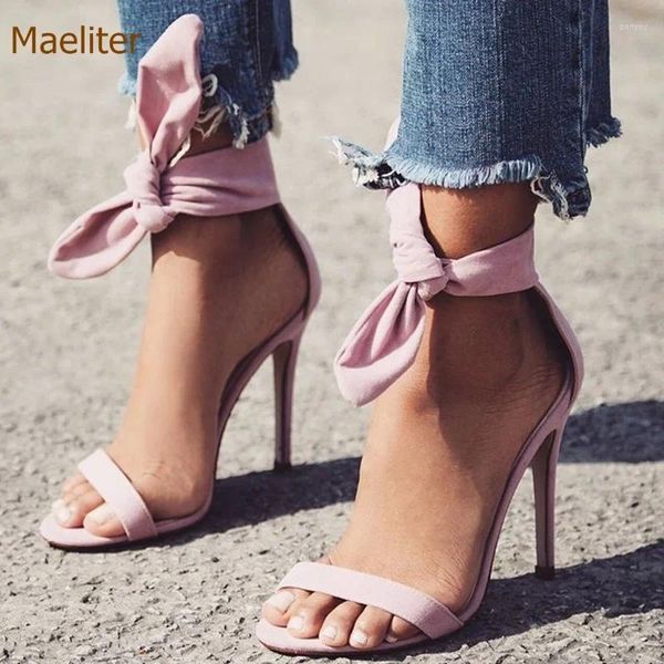 Sandals est la marque de créateur rose jaune en daim high cheville big bowknot gladiator chaussures de sandale single sangle minces pompes