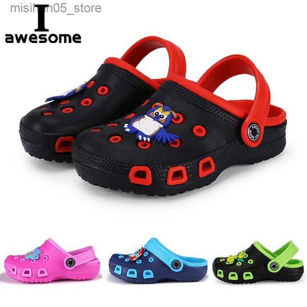 Sandalias EUR24-35 Childrens Mule Clogs Childrens Summer Garden Zapatos lindos de dibujos animados Girl Boy Zapatos de playa Candy Hole Zapatos de bebé Sandalias Q240328