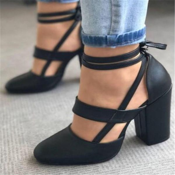 Sandalias Zapatos de mujer de estilo europeo y americano Moda gruesa con correa de tacón alto