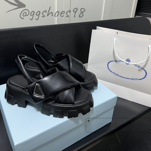 Sandalias famoso diseñador suave acolchado napa diapositivas de cuero mujeres tacones plataforma zapato moda verano niñas sandale monolito sandle zapatillas zapatos