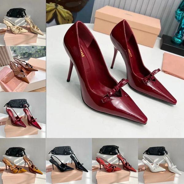 sandales célèbres designers femmes talons chaussures femme designer Slingback talon chaussures habillées Escarpins boucle en cuir verni découpes bride à la cheville chaussures à talons aiguilles