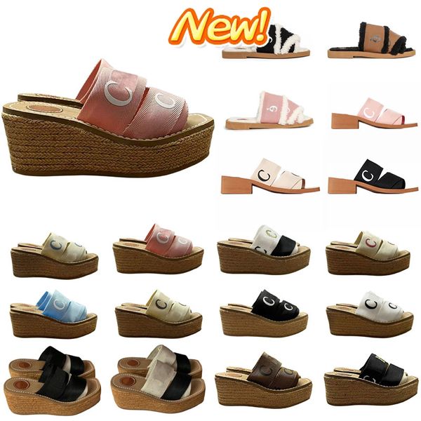 Sandales Célèbre Designer Femmes Pantoufles Chaussures Souples Brodé Lin Talon Haut Sandale Sliders 2024