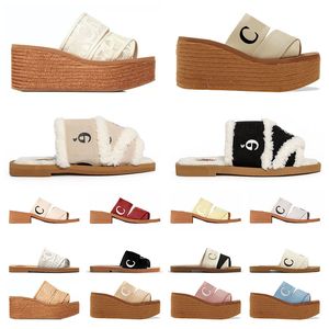 Sandalen Beroemde ontwerper Dames Woody Slippers Slippers Sliders Muiltjes Platte glijbaan Tan Wit Zwart Roze Letters Stof Canvas Damesslipper Slider Sandaal Slijtage