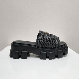 sandalias famosas diseñador diseñador zapatillas zapatos de verano zapatillas de crochet tobogán de plataforma negra cuña paja plana zapatilla plana comodidad mula mula piscina clásica zapatos