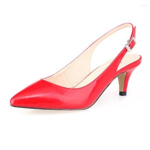 Sandales mode boucle arrière chaussures pour femmes été en cuir verni bout pointu mariage femme pompes rouge noir robe talons hauts femme