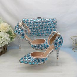 Sandals Fashion Bride Wedding Chaussures avec sac ensemble bleu