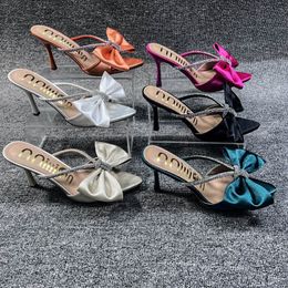 Sandals Fashion Butterflyknot Mujeres zapatillas de diseño de punta puntiaguda en las mulas de verano Toboganes zapatos de mujer Tallones altos sexy 230220