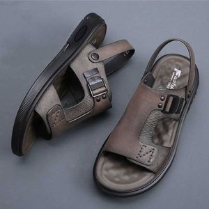 Sandalias Moda Sandalias cómodas para hombre Color sólido Punta abierta Sandalias de cuero para hombre 2023 Nuevas zapatillas de playa para calzado de cuero masculino L230720