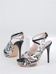 Sandales mode pour femmes 2023 talon épais peau de serpent Ins chaussures femme bride à la cheville en plein air fête chaussures pour dames taille concepteur