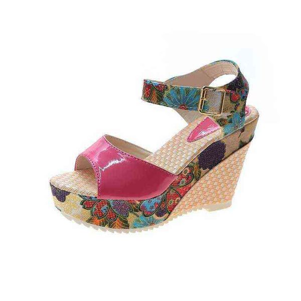 Sandalias Moda Ins Hot Lace Ocio Mujeres Cuñas Zapatos de tacón Plataforma de fiesta de verano Tacones altos Mujer 220310