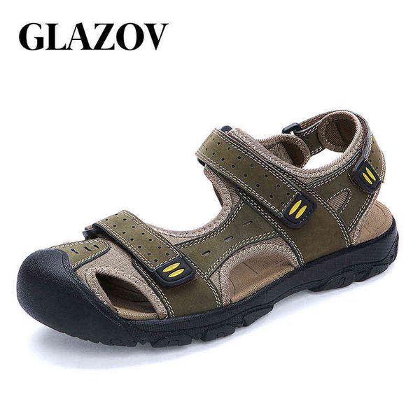 Sandalias Moda Hombres Playa Tamaño 38-48 Estilo romano Zapatos de cuero de verano para zapatos para caminar al aire libre Sandalias masculinas 220302