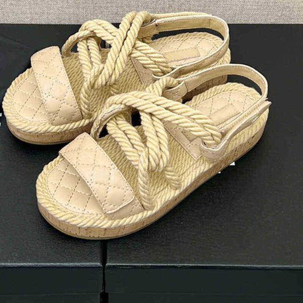 Sandales mode nouvelle corde de chanvre fermeture crochet et boucle chaussures d'été dames mode de haute qualité