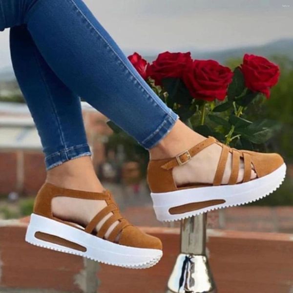 Sandalias Plataforma de moda para mujeres Damas Hebilla Correa Cuña Cusual Mujer Sólido Caminar Plano Deporte Zapatos de verano