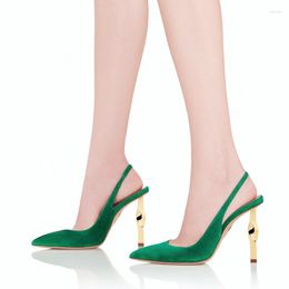 Sandals Bomba de moda Slingback para mujer Sandalia de sándalo de metal alto tacón de metal sexy punta de cuero genuino correa de tobillo 634 30473