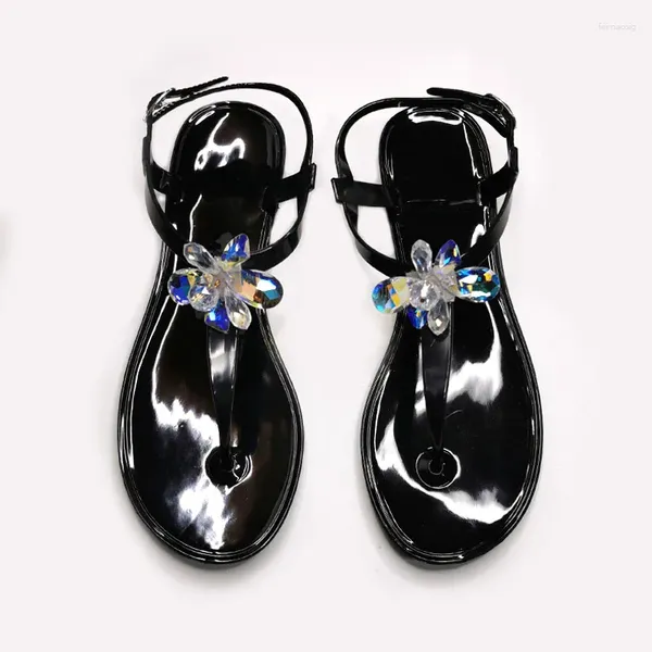 Sandalias Moda PVC Zapatos Jelly Mujeres Pisos Verano 2024 Playa Piso moderno con mujer de cristal de plástico