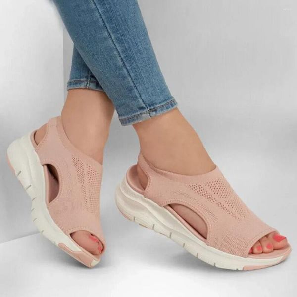 Sandalias Moda Simple Mujer Punta Abierta Cuña Tacón Bajo Verano Ligero Cómodo Deportes Zapatos Casuales