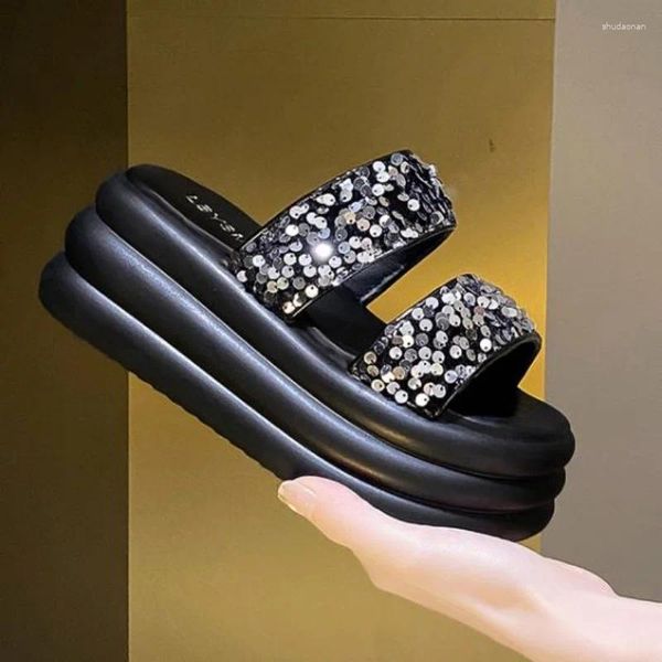 Sandalias moda verano zapatillas de malla transpirable mujeres fuera de cuñas gruesas zapatos de plataforma de plata