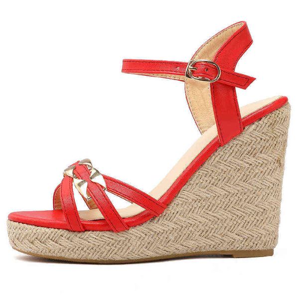 Sandales mode sandales compensées pour femmes chaussures d'été tricotées talons hauts sandales gladiateur décontracté rouge fête chaussure femme grande taille 45 50 220309