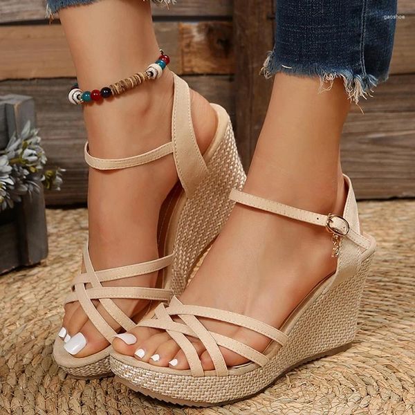 Sandals Fashion Wedges Zapatos para mujeres 2024 Plataforma de verano Tallones altos Sandalias Mujer Correa de tobillo de fondo grueso Mujer Mujer