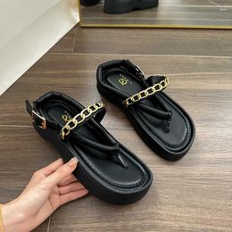 Sandalen Mode Vrouwen Ketting Zomer Half Hakken Schoenen Open Teen Party 2023 Merk Slides Platform Jurk Designer Slippers