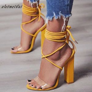 Sandalen Mode Vrouwen Open Teen Hoge Hakken Schoenen Vrouw Helder Transparant Zomer Party Schoenen Enkelbandje Kant big size 34-43 J240126