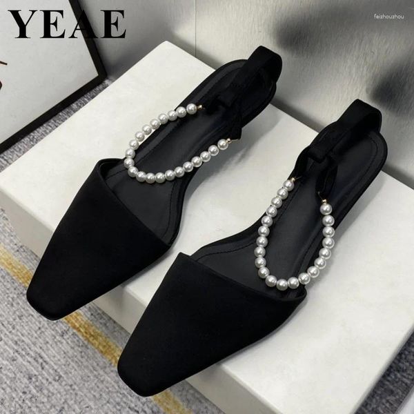 Sandals Fashion Femmes Perle Sangle de cheville Elegant Ladies Dames Dress Shoes 2024 Black Party Summer pointé Toe