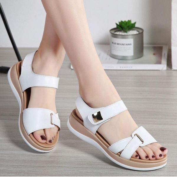 Sandales Fashion Femmes Plate-forme Real Cuir Dames confortables Casual Appartements Open Toe Beach Chaussures Chaussures Sandalias de Mujer