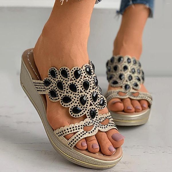 Sandalias De moda para Mujer, zapatillas con cuña, zapatos De verano bohemios con purpurina, chanclas informales De tacón, Sandalias De playa para Mujer #40