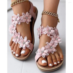Sandals mode femmes Summer Floral Match Toe Ring Slingback Beach plage décontractée Low talon Streetwear Streetwear Korean Style