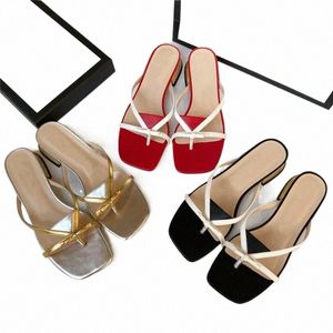 2022 Sandalias de moda para mujer, zapatillas de tacón bajo con lazo de cuero de oveja, chanclas clásicas, zapatos de playa, sandalias, botas, zapatos térmicos 35-40
