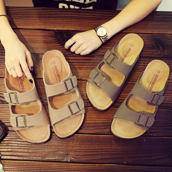 Sandales Shipping rapide Sandales en cuir PU pour hommes Sandales de haute qualité Cork Soft Two Slides Footwear pour les hommes