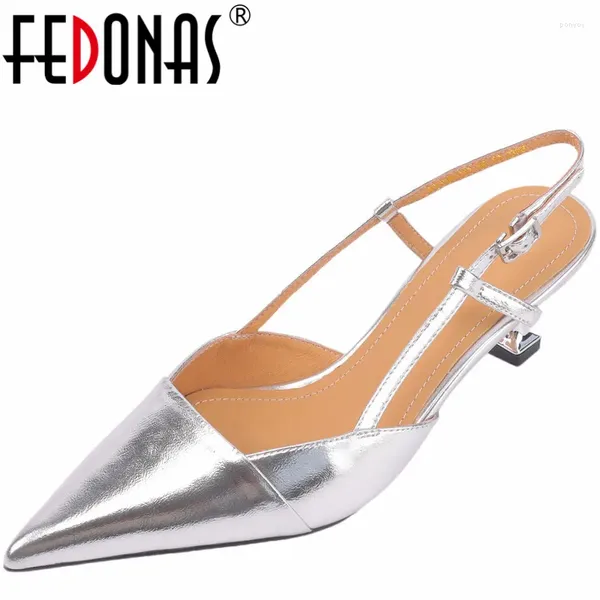 Sandales Fedonas Elegant Thin High Heels Femmes pointues Office de robe en cuir authentique Lady Pumps Pumps Pumps Femme printemps été 2024