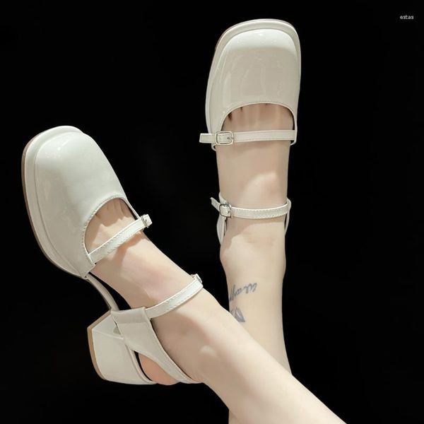 Sandales femme talons hauts été Style coréen mode boucle couleur unie tête carrée talon épais Mary Jane chaussures Zapato De Tacon
