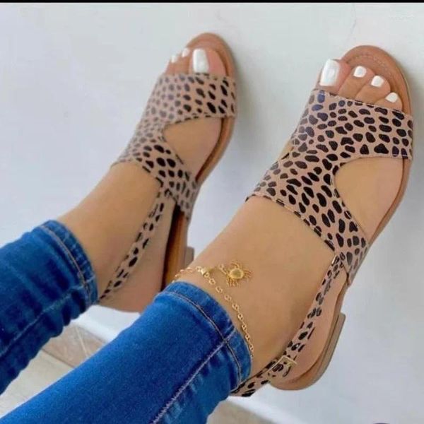 Sandales femme chaussures en vente 2023 Peep Toe femmes mode d'été imprimé léopard décontracté en plein air femmes bouche de poisson
