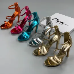 Sandales Fhanchu 2023 Femmes Sandales de plate-forme sexy, chaussures d'été à talons hauts, mode ouverte ouverte, arrière-plan, bleu, or, argent, violet, dropship