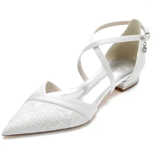 Sandales Talon Plat Bout Pointu Dentelle Visage Chaussures De Mariage Mariée Demoiselle D'honneur